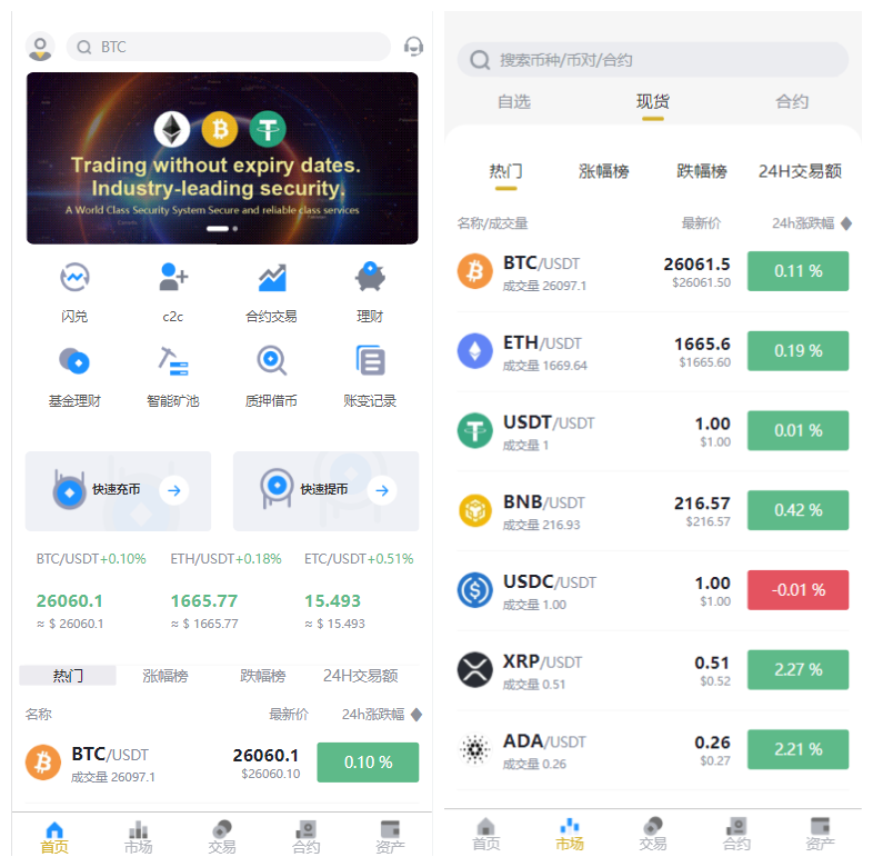 多语言java交易所系统/理财质押/永续期权/前端uianpp 页面截图