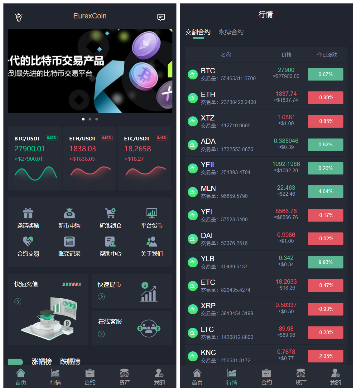 新版java交易所系统/合约期权/理财质押/前端uianpp 页面截图