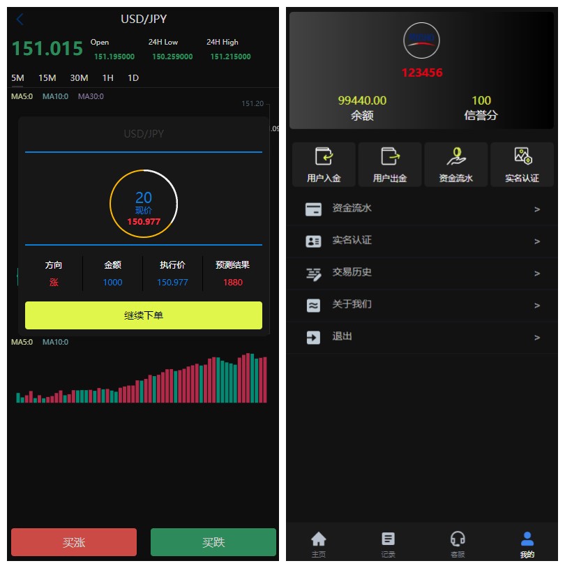 新版UI海外外汇微盘系统/多语言微交易/前端uniapp 页面截图 3 新版UI海外外汇微盘系统/多语言微交易/前端uniapp 页面截图