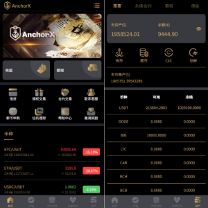 多语言交易所/币币期权/永续合约/申购/C2C/贷款理财 页面截图