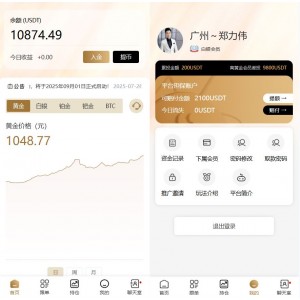 黄金投资跟单系统/投资理财/推广分销/聊天室 页面截图